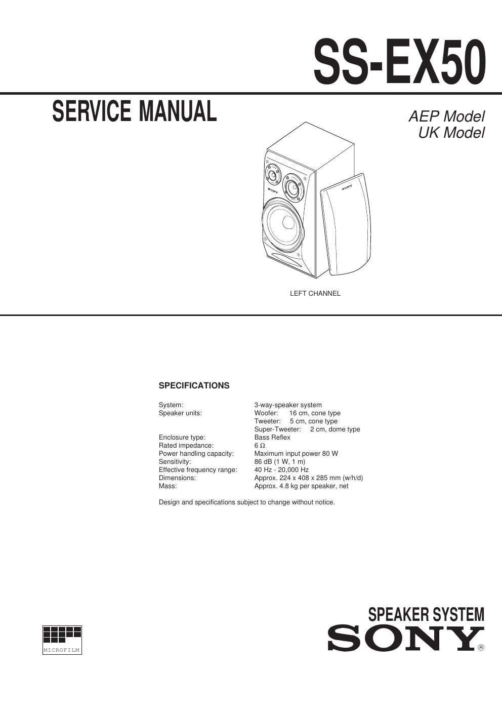 sony ss ex 50 service manual