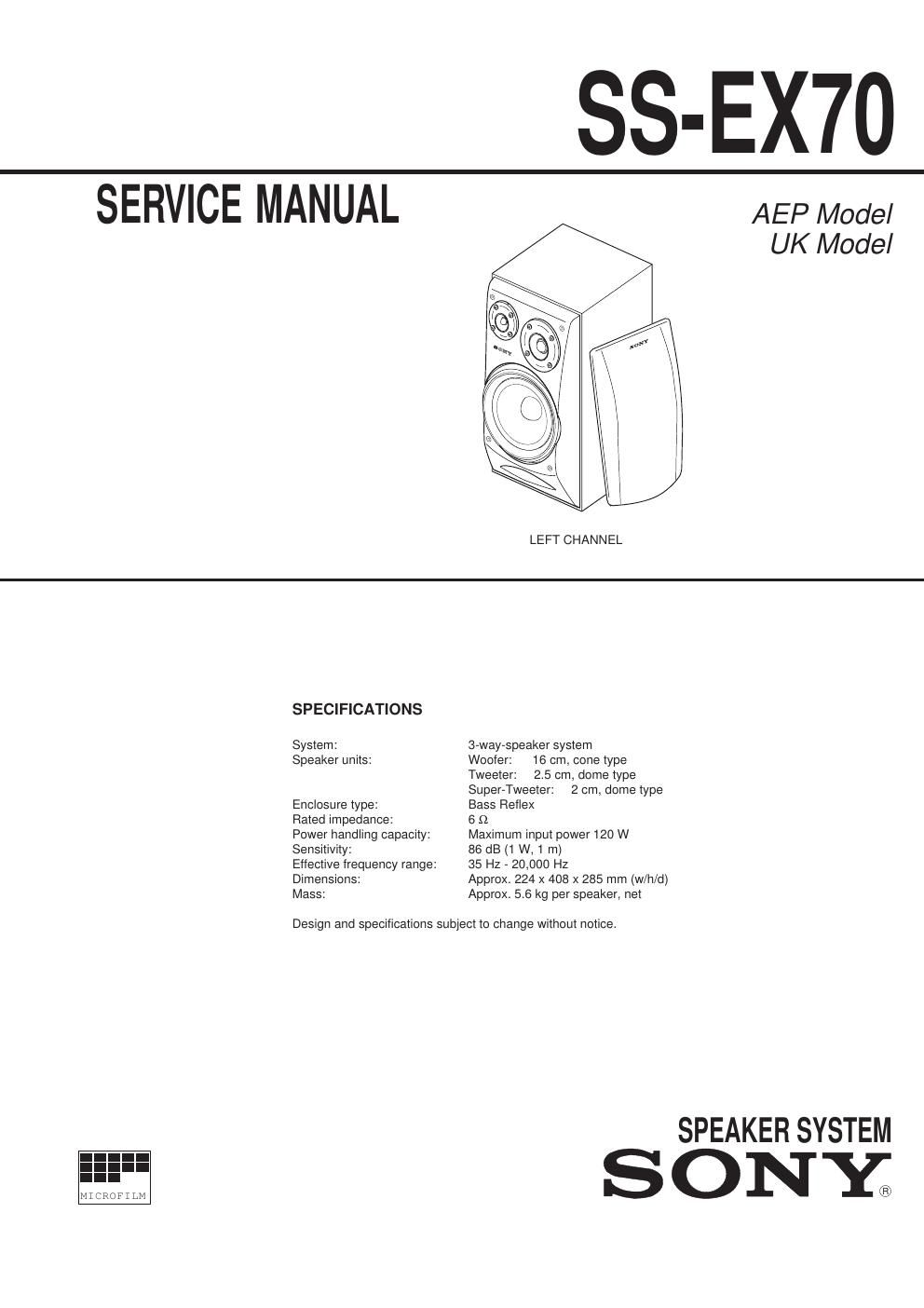 sony ss ex 70 service manual