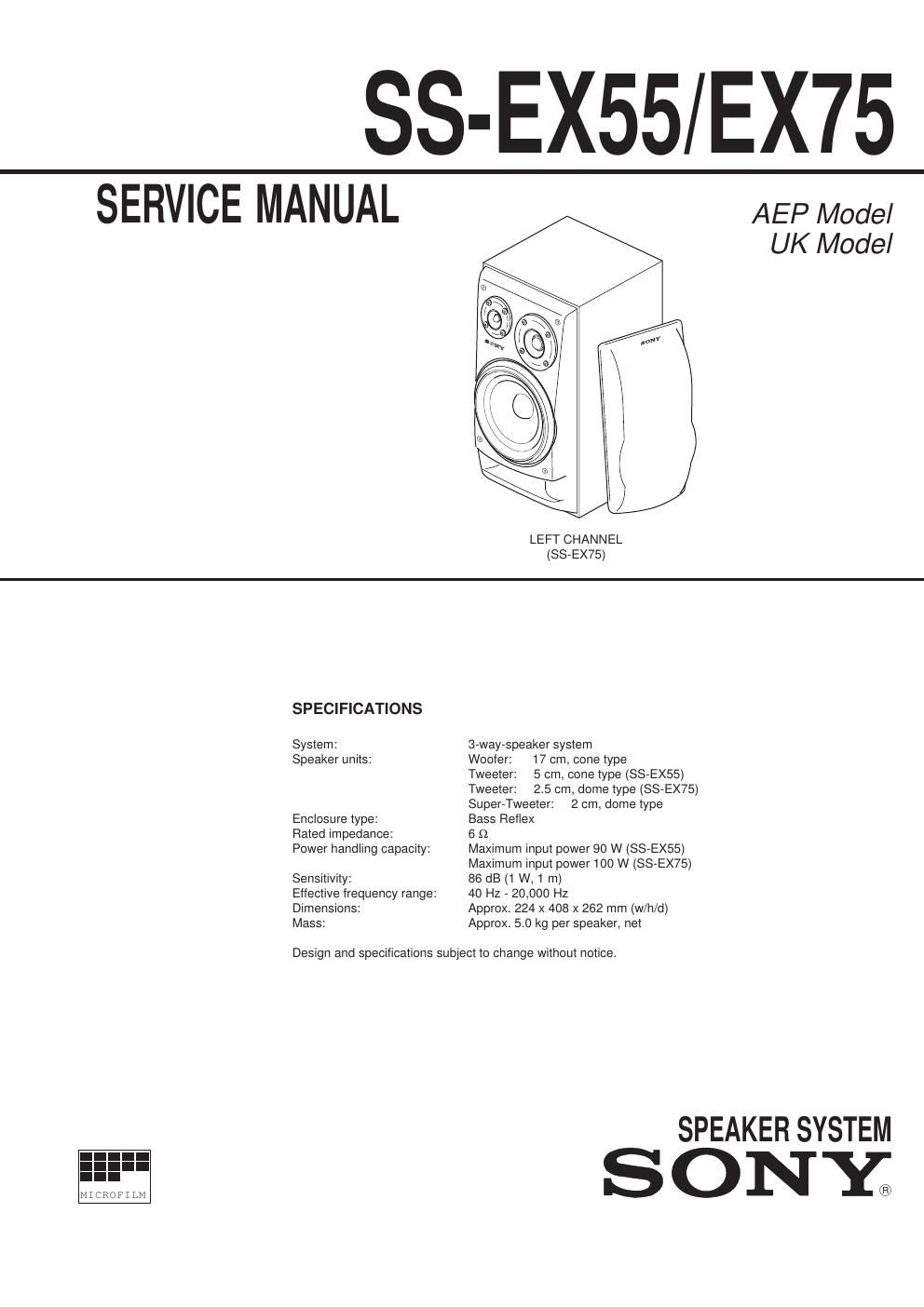sony ss ex 75 service manual