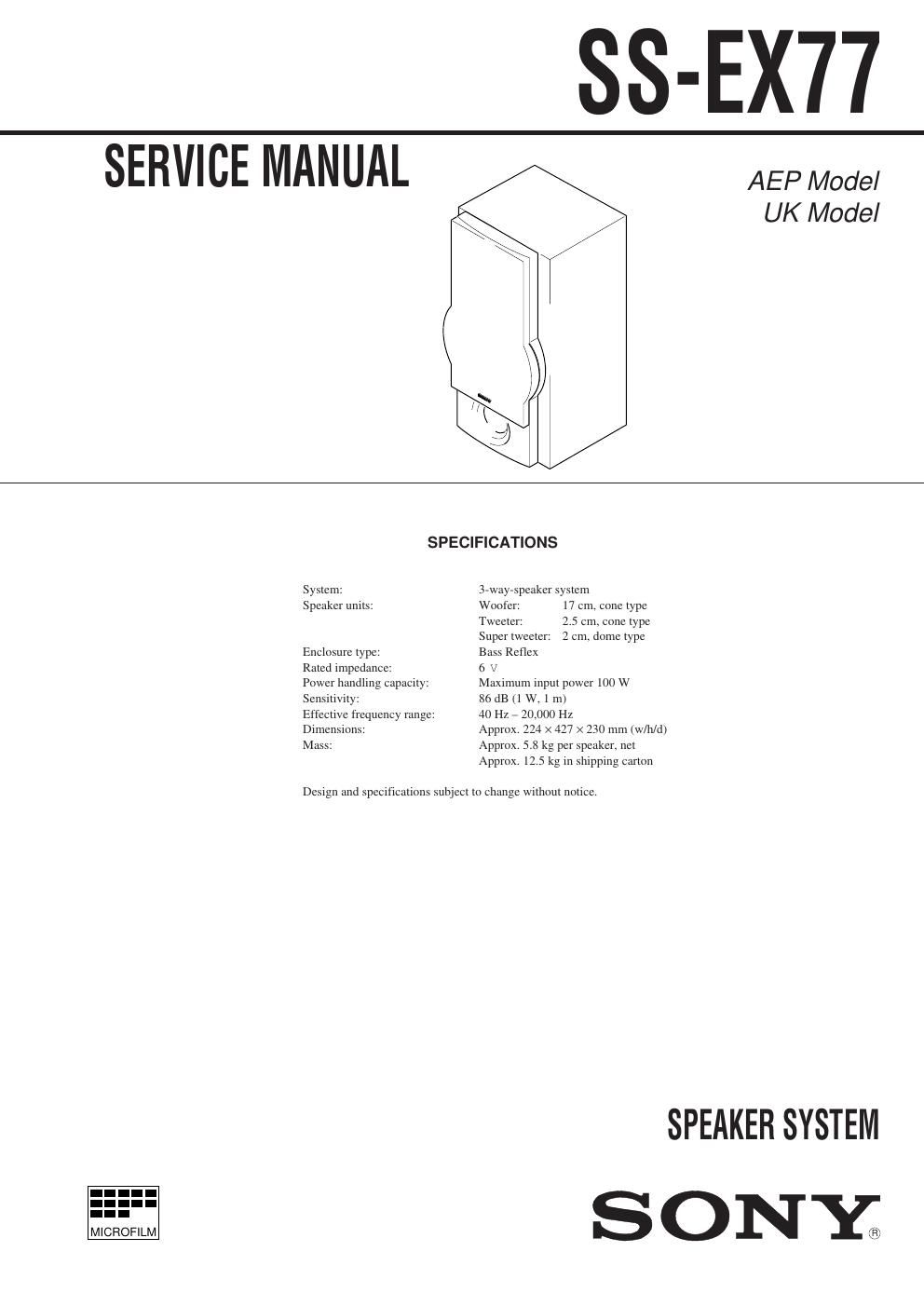 sony ss ex 77 service manual