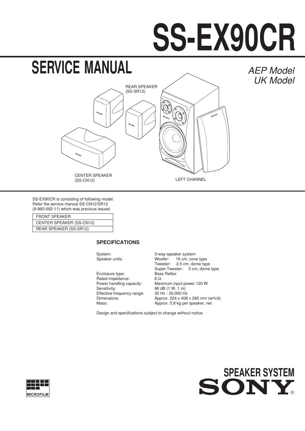 sony ss ex 90 cr service manual