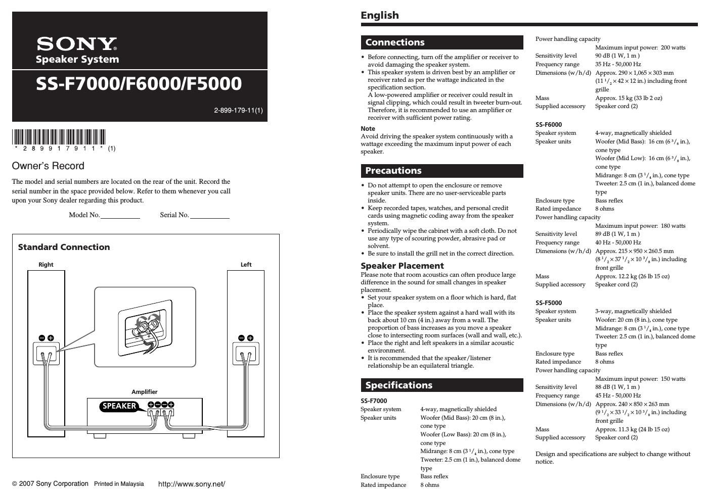 sony ss f 6000 owners manual