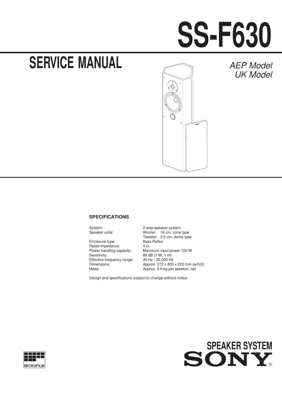 sony ss f 630 service manual