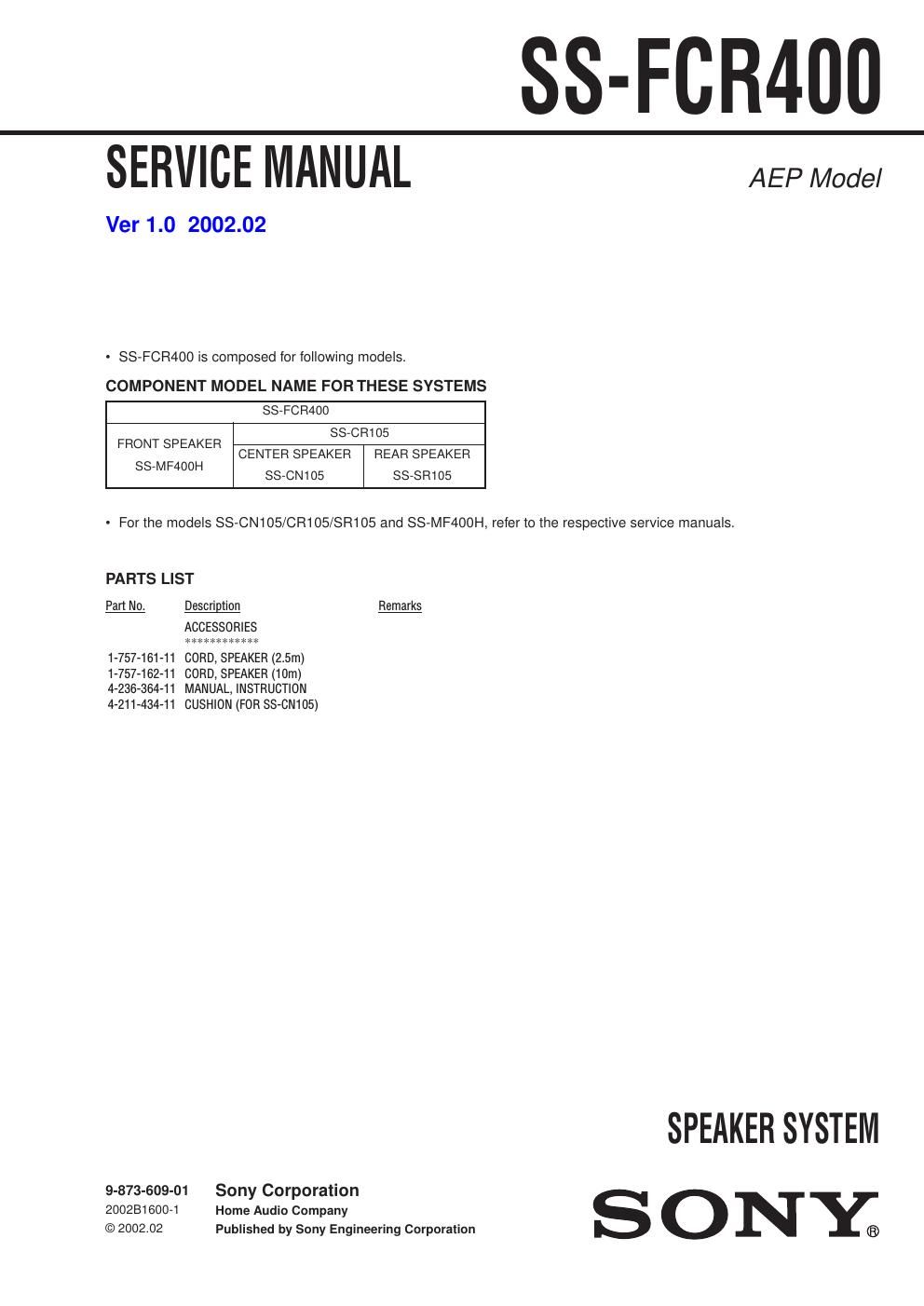 sony ss fcr 400 service manual