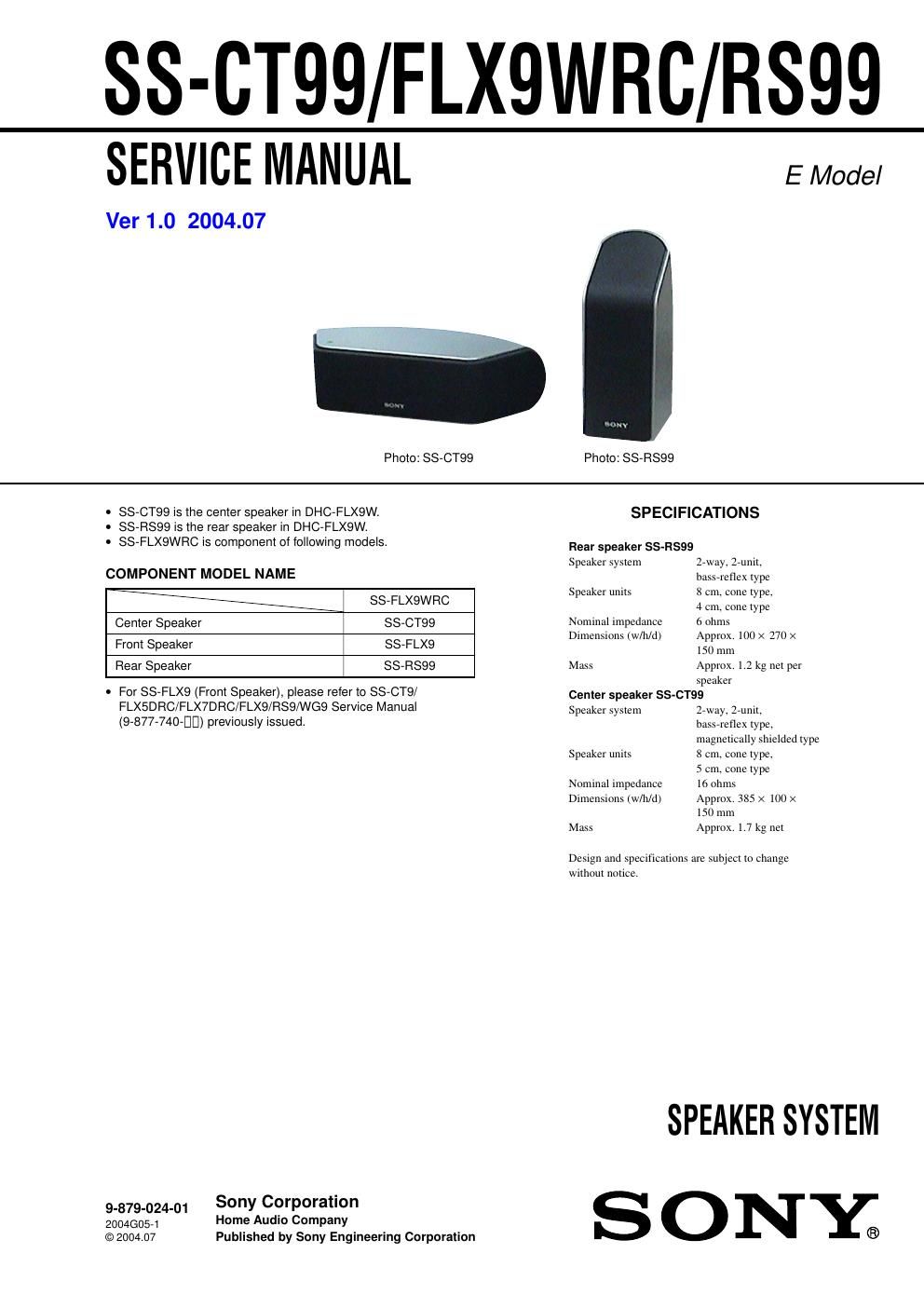 sony ss flx 9 wrc service manual