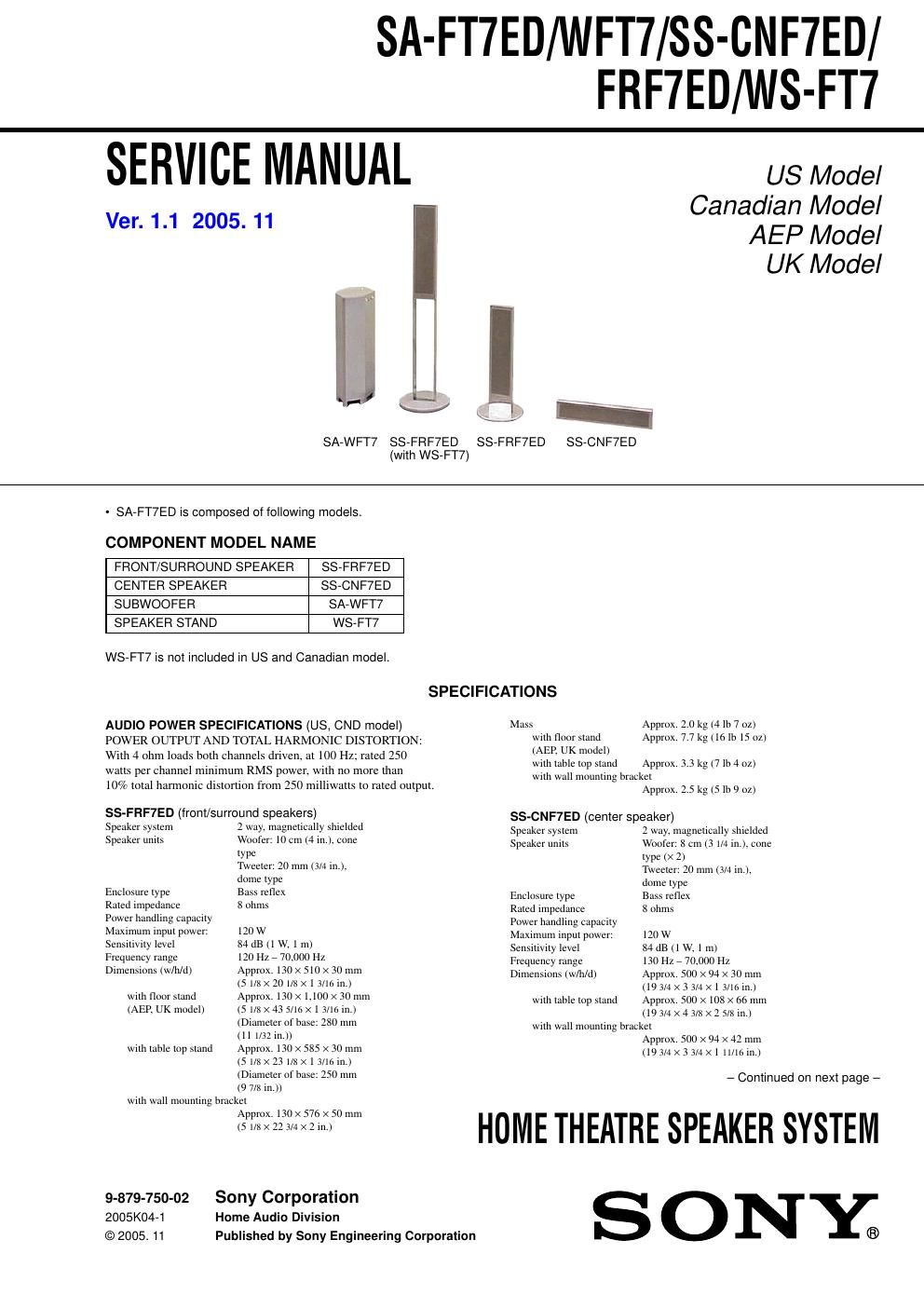 sony ss frf 7 ed service manual