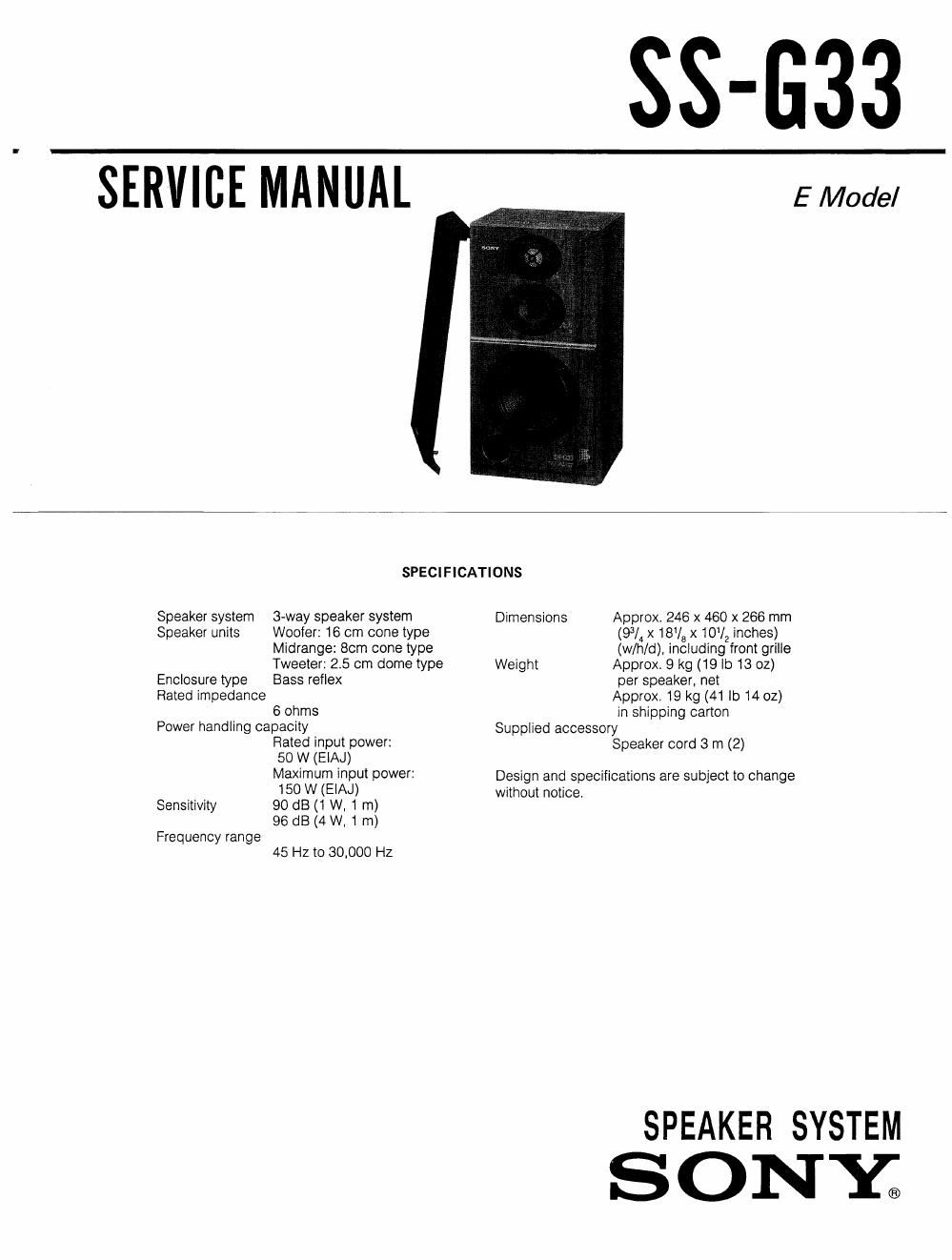 sony ss g 33 service manual