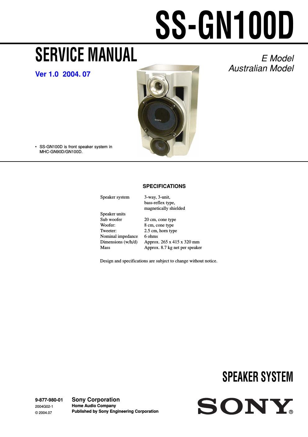 sony ss gn 100 d service manual