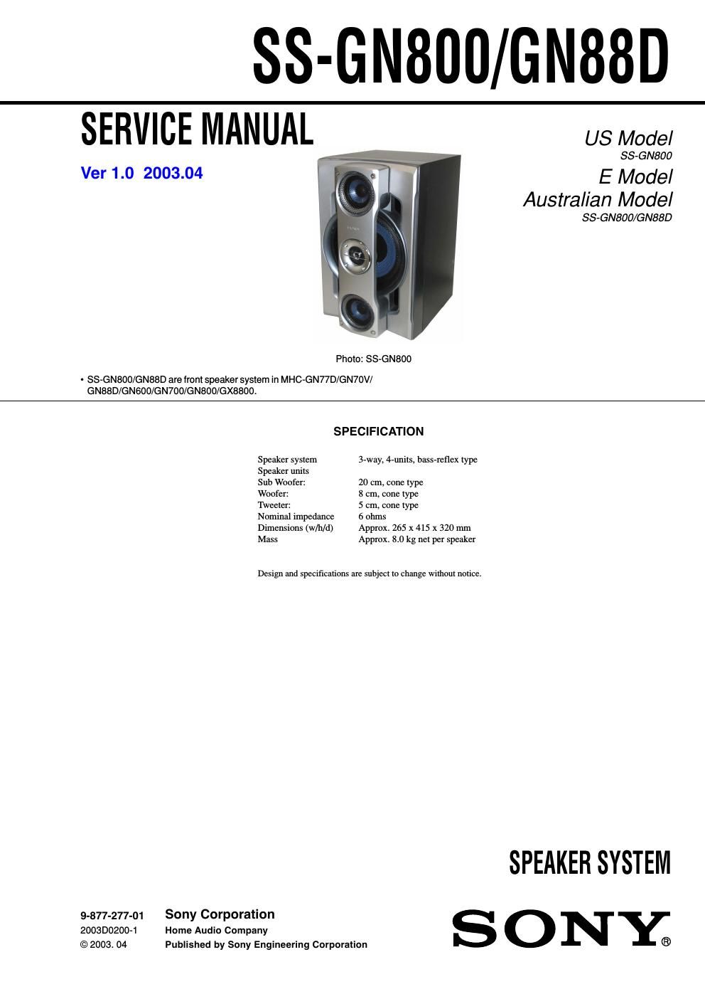 sony ss gn 800 service manual