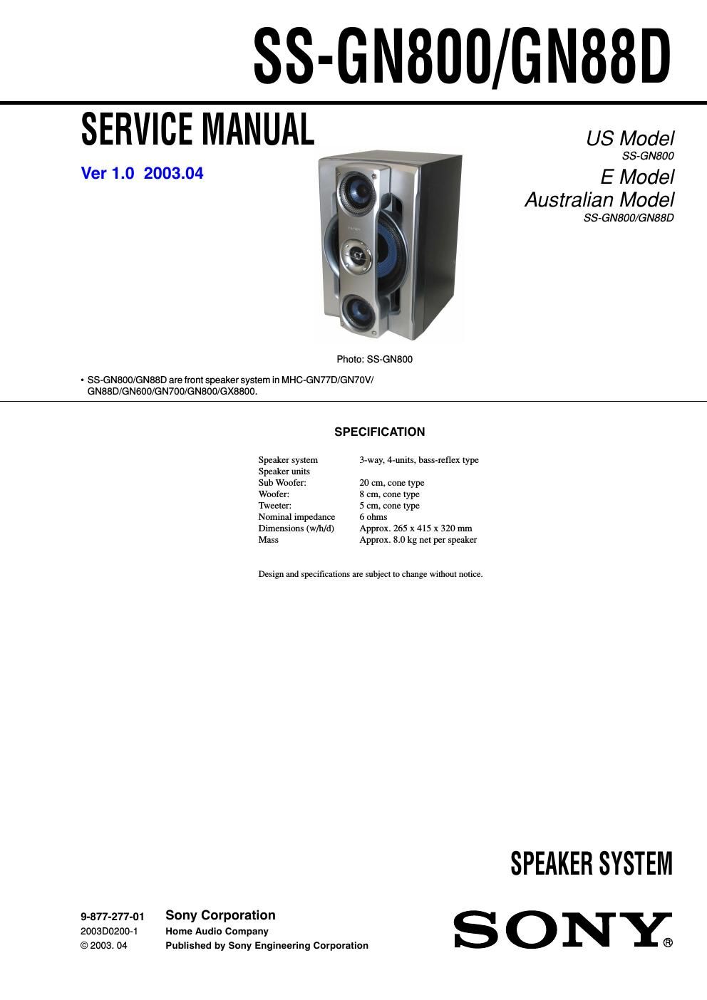 sony ss gn 88 d service manual