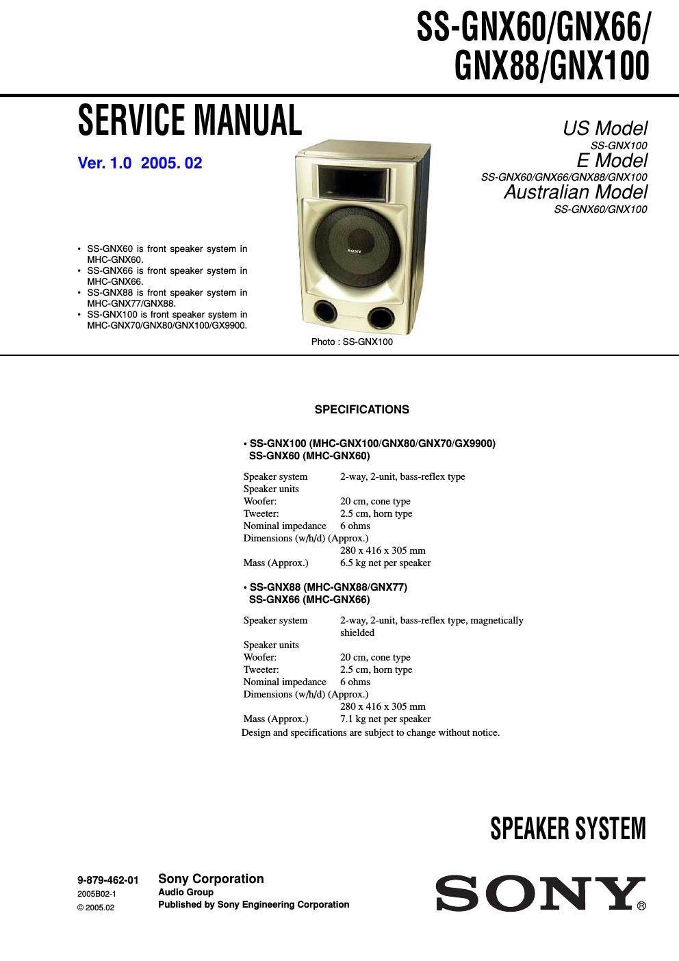 sony ss gnx 100 service manual