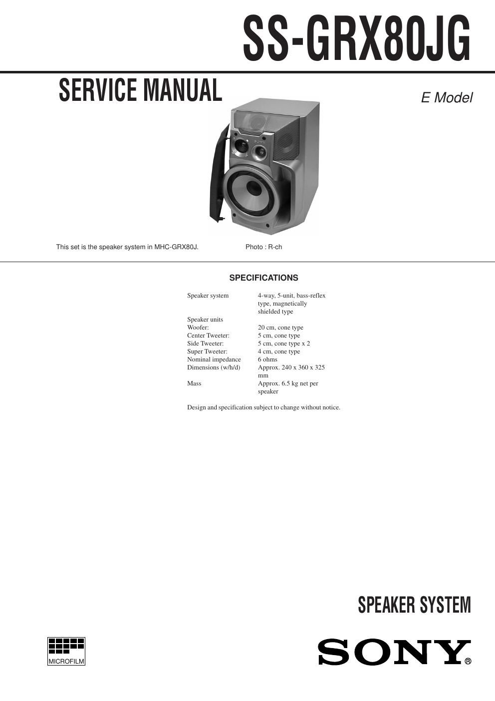 sony ss grx 80 jg service manual