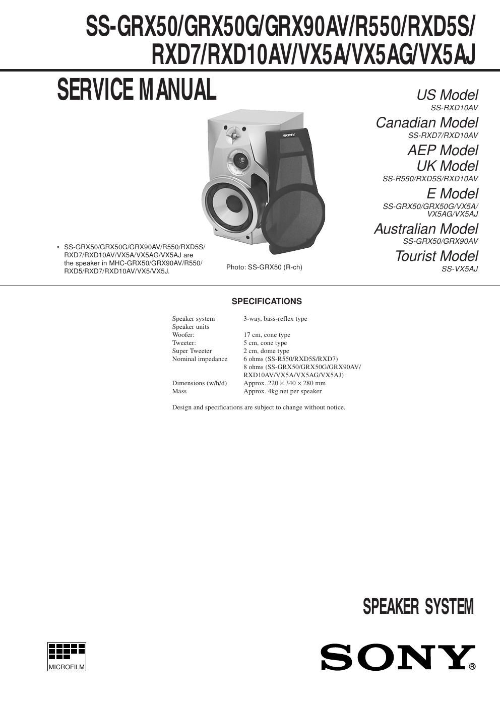 sony ss grx 90 av service manual