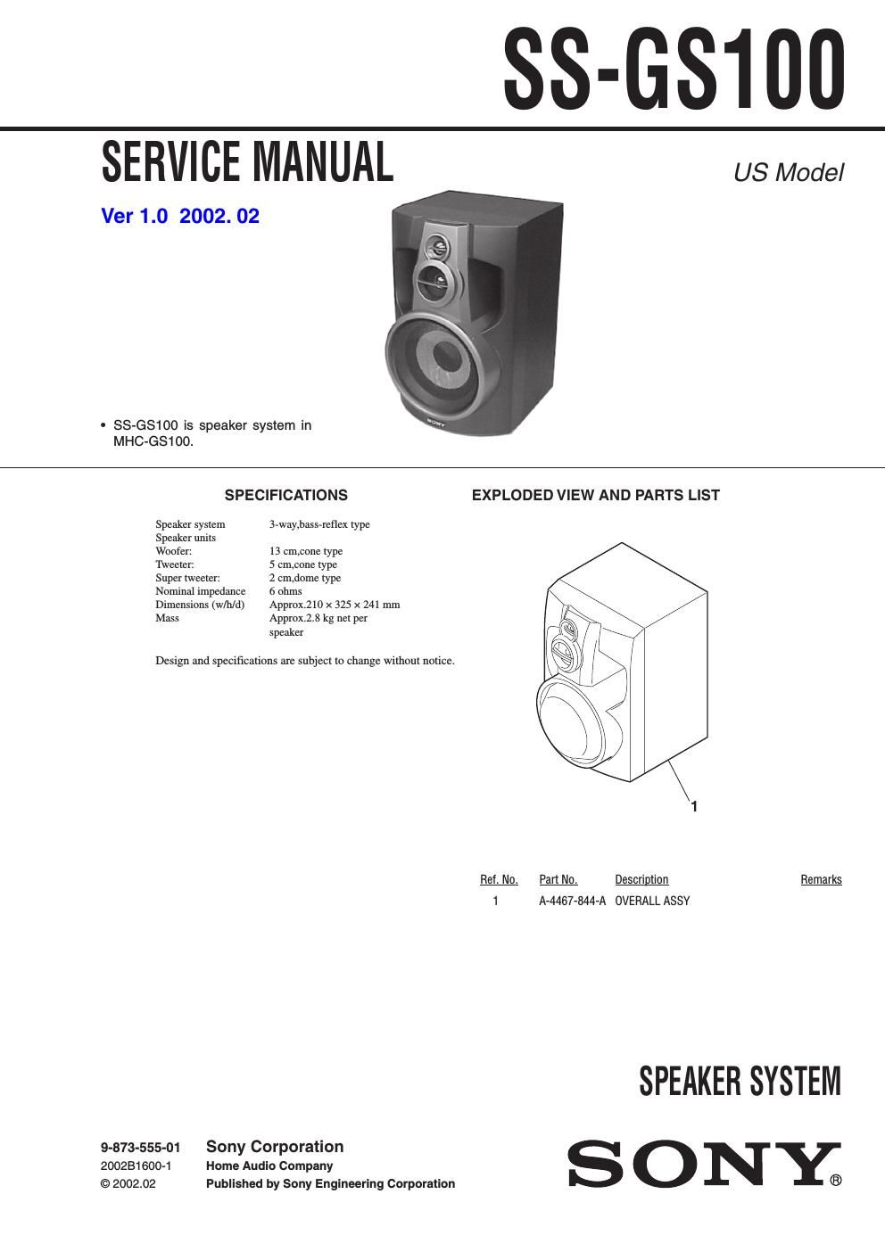 sony ss gs 100 service manual