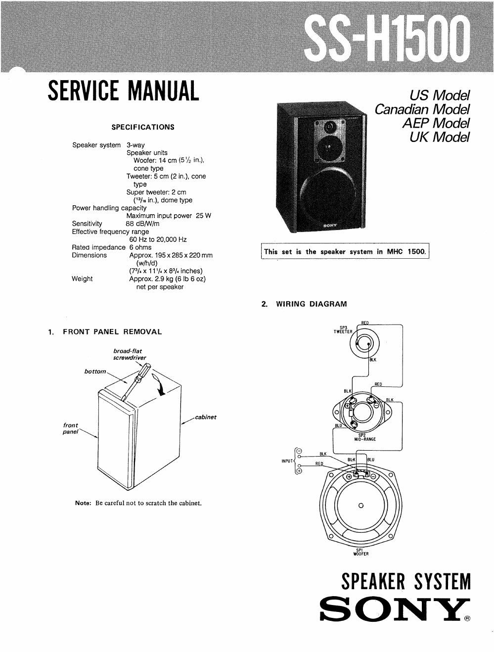 sony ss h 1500 service manual