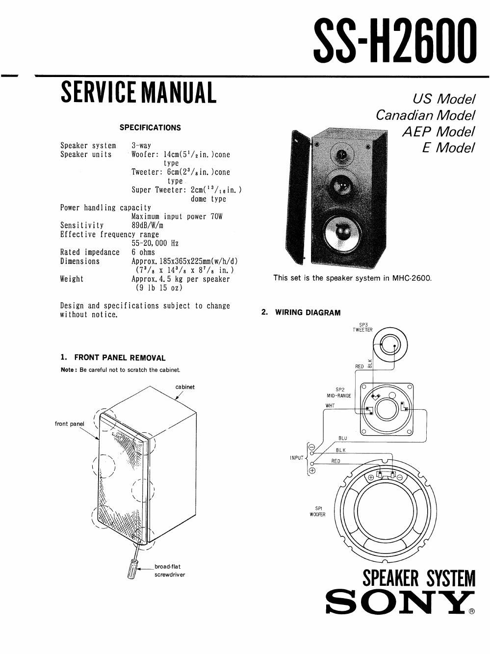 sony ss h 2600 service manual