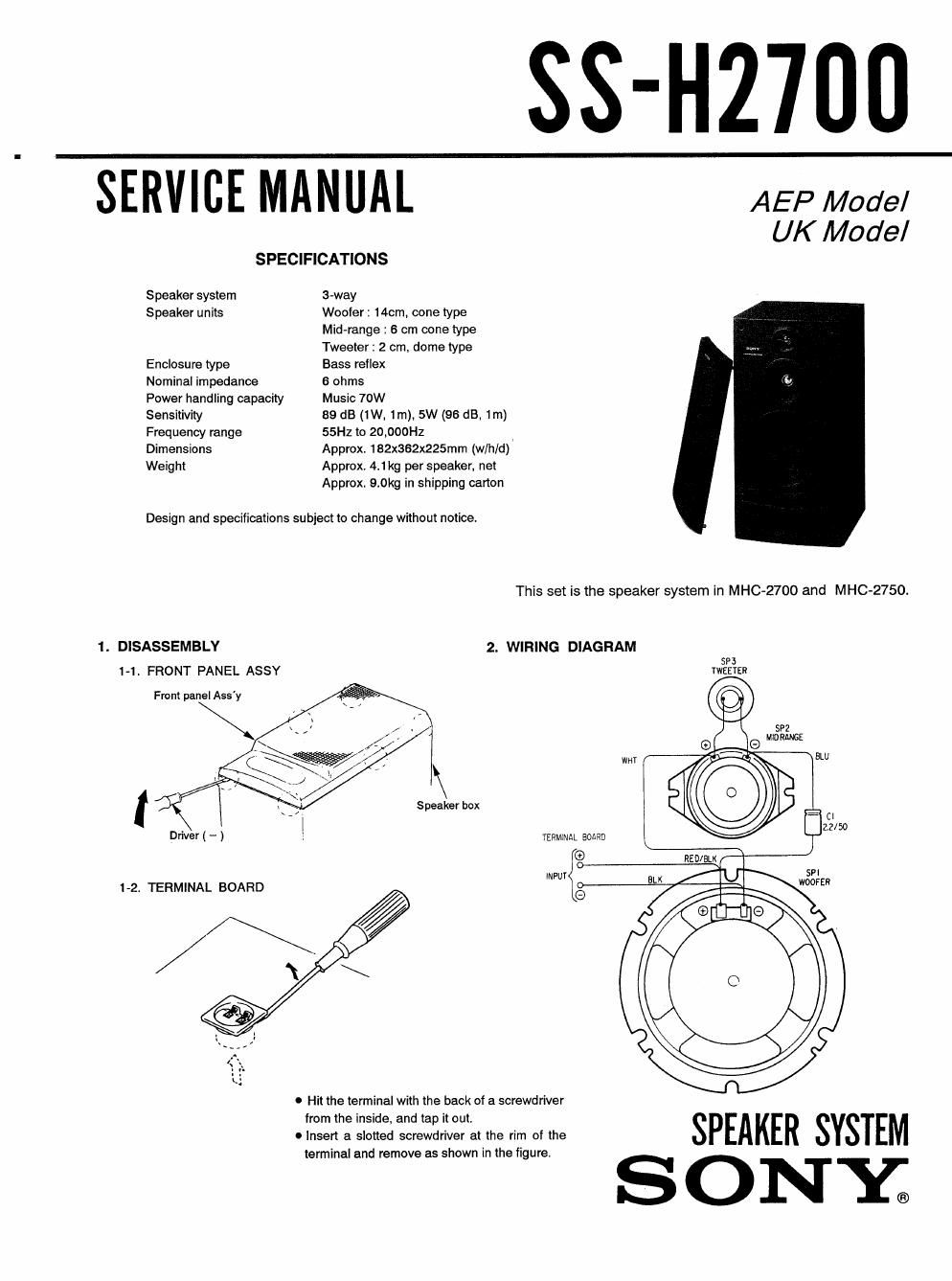 sony ss h 2700 service manual