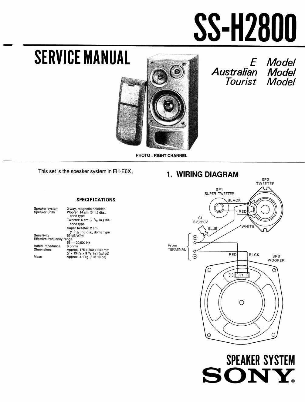sony ss h 2800 service manual