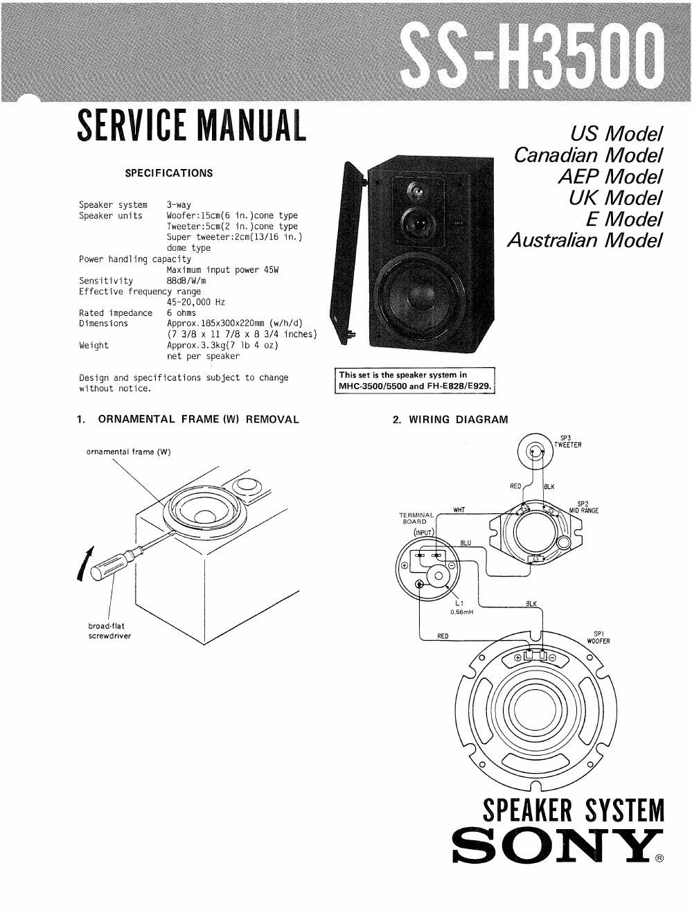 sony ss h 3500 service manual