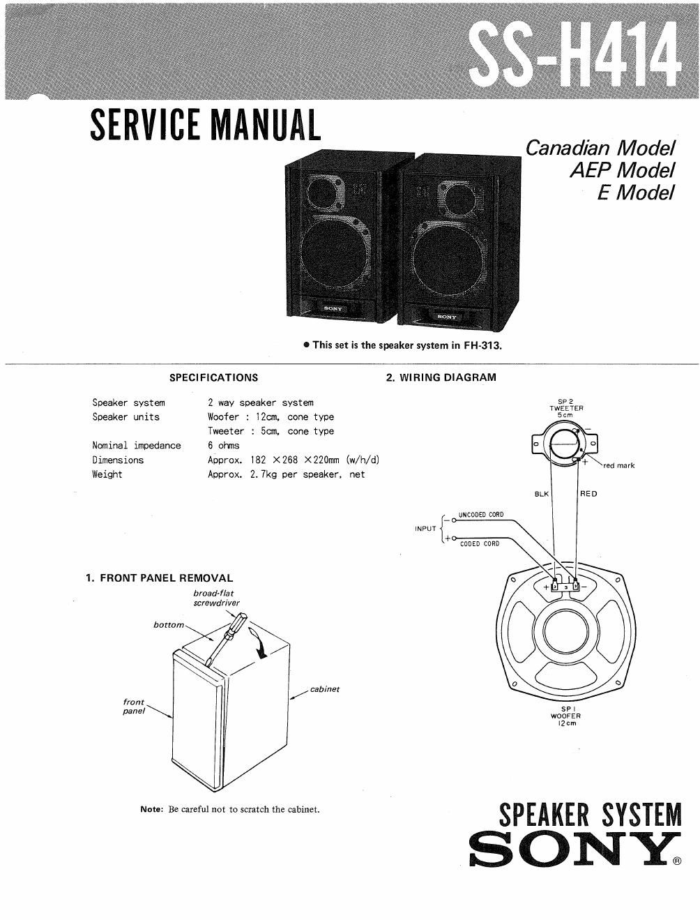 sony ss h 414 service manual