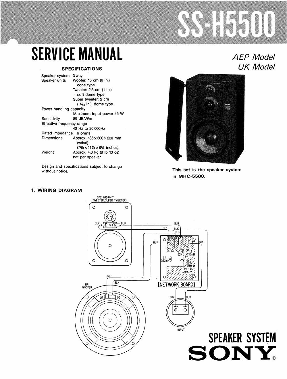 sony ss h 5500 service manual