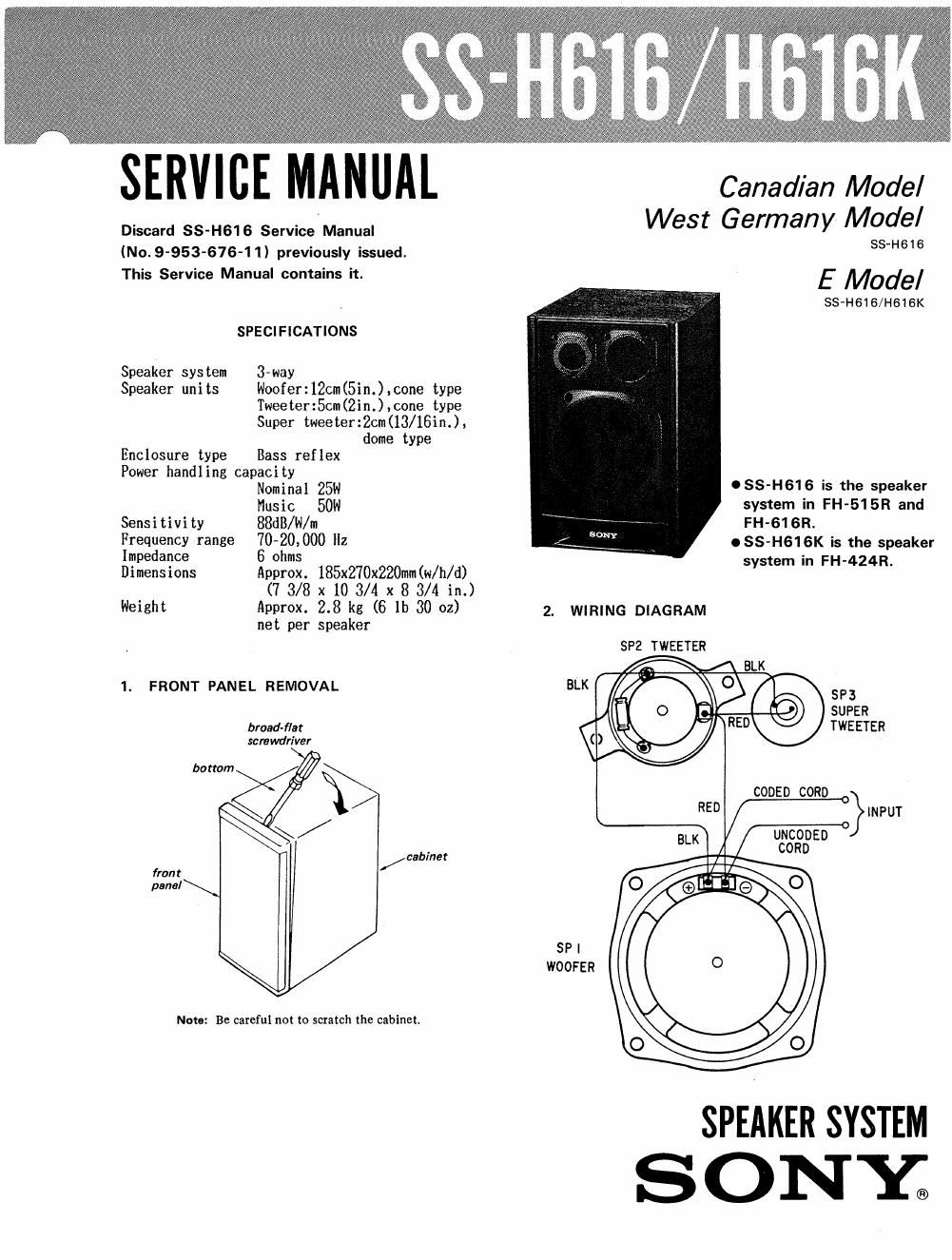 sony ss h 616 k service manual