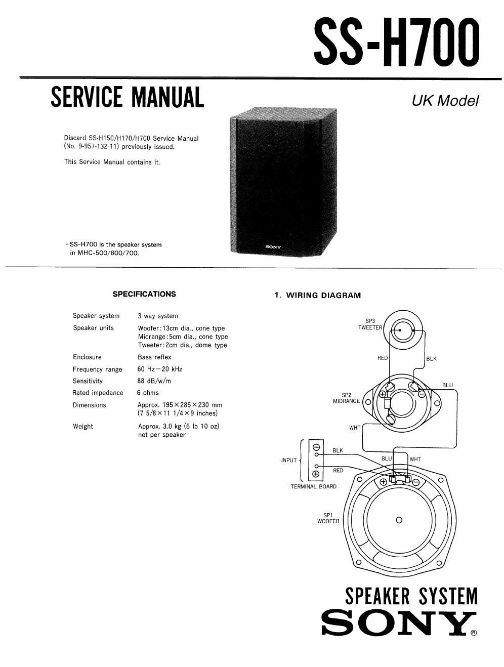 sony ss h 700 service manual