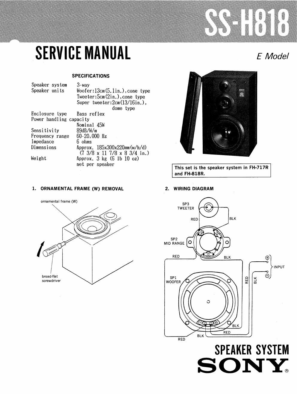 sony ss h 818 service manual