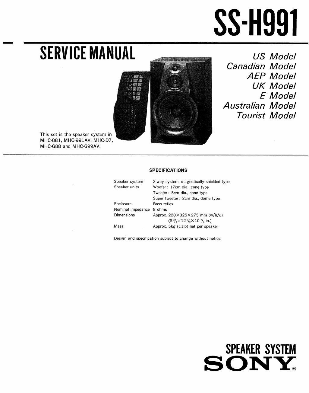 sony ss h 991 service manual
