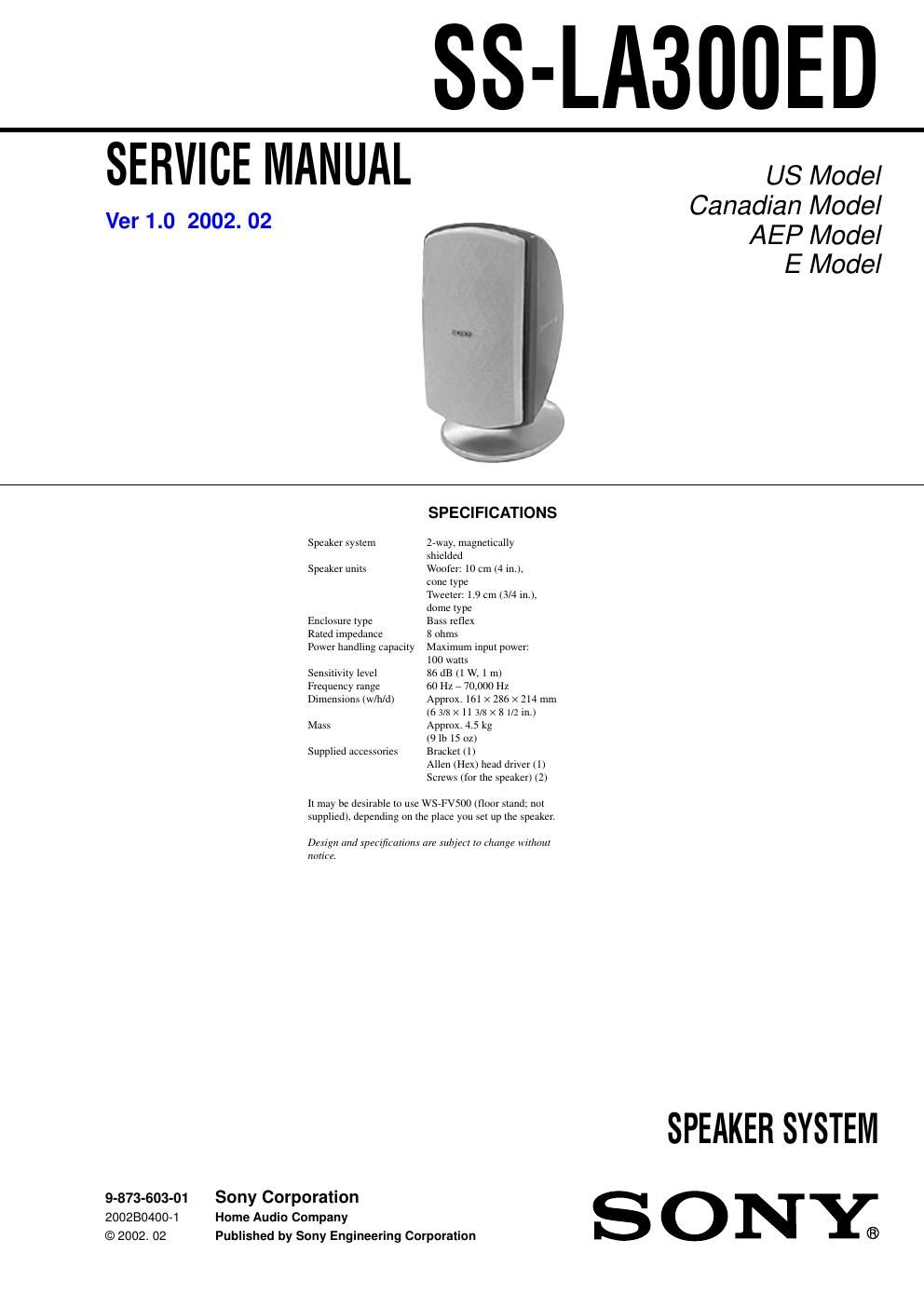 sony ss la 300 ed service manual