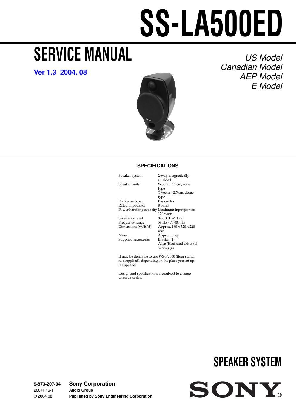 sony ss la 500 ed service manual