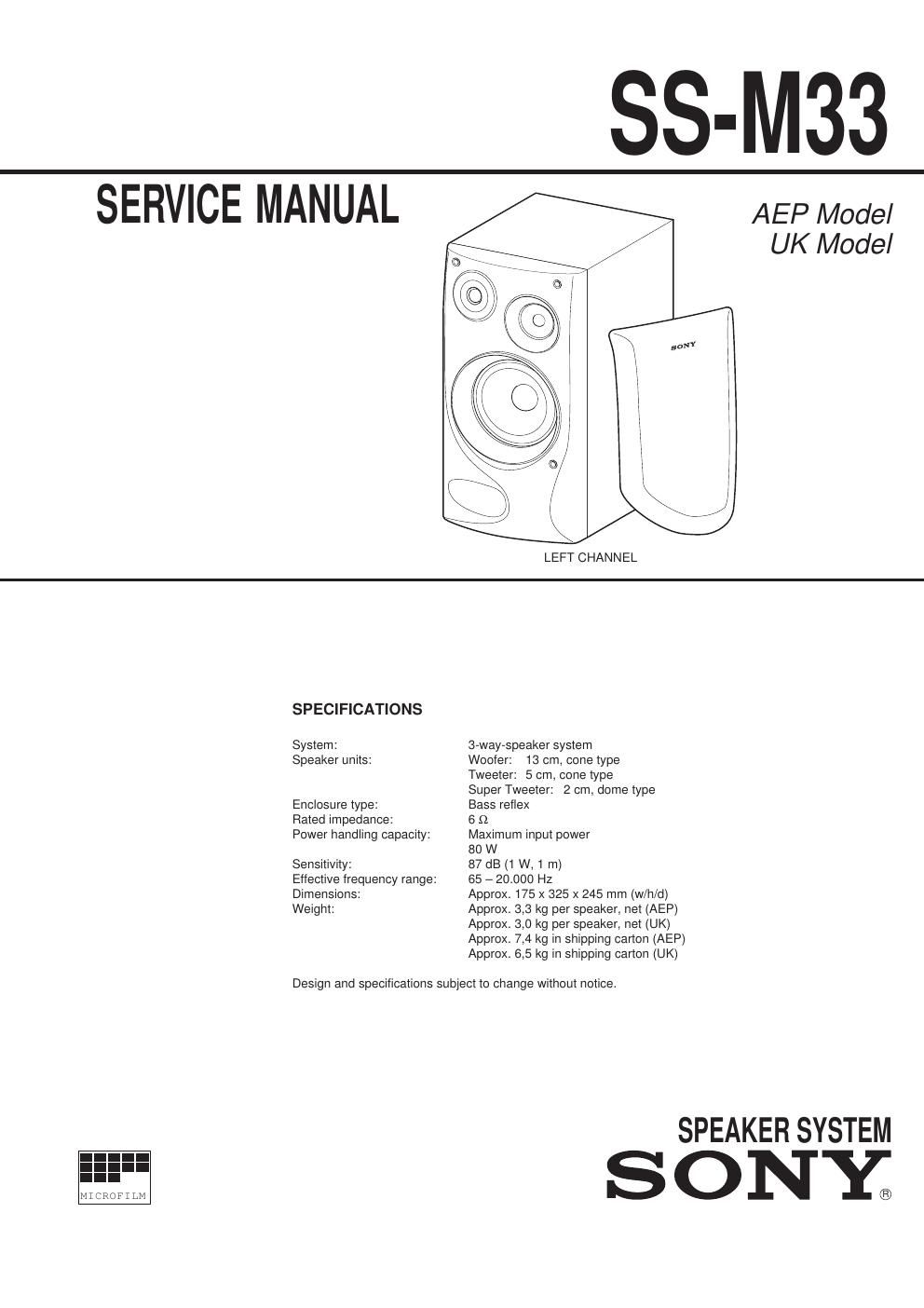 sony ss m 33 service manual
