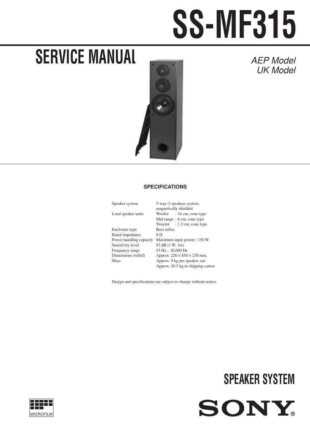 sony ss mf 315 service manual