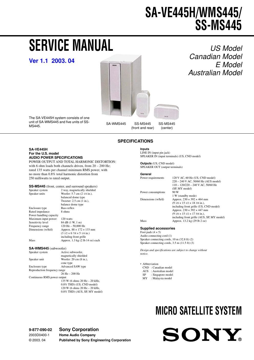 sony ss ms 445 service manual