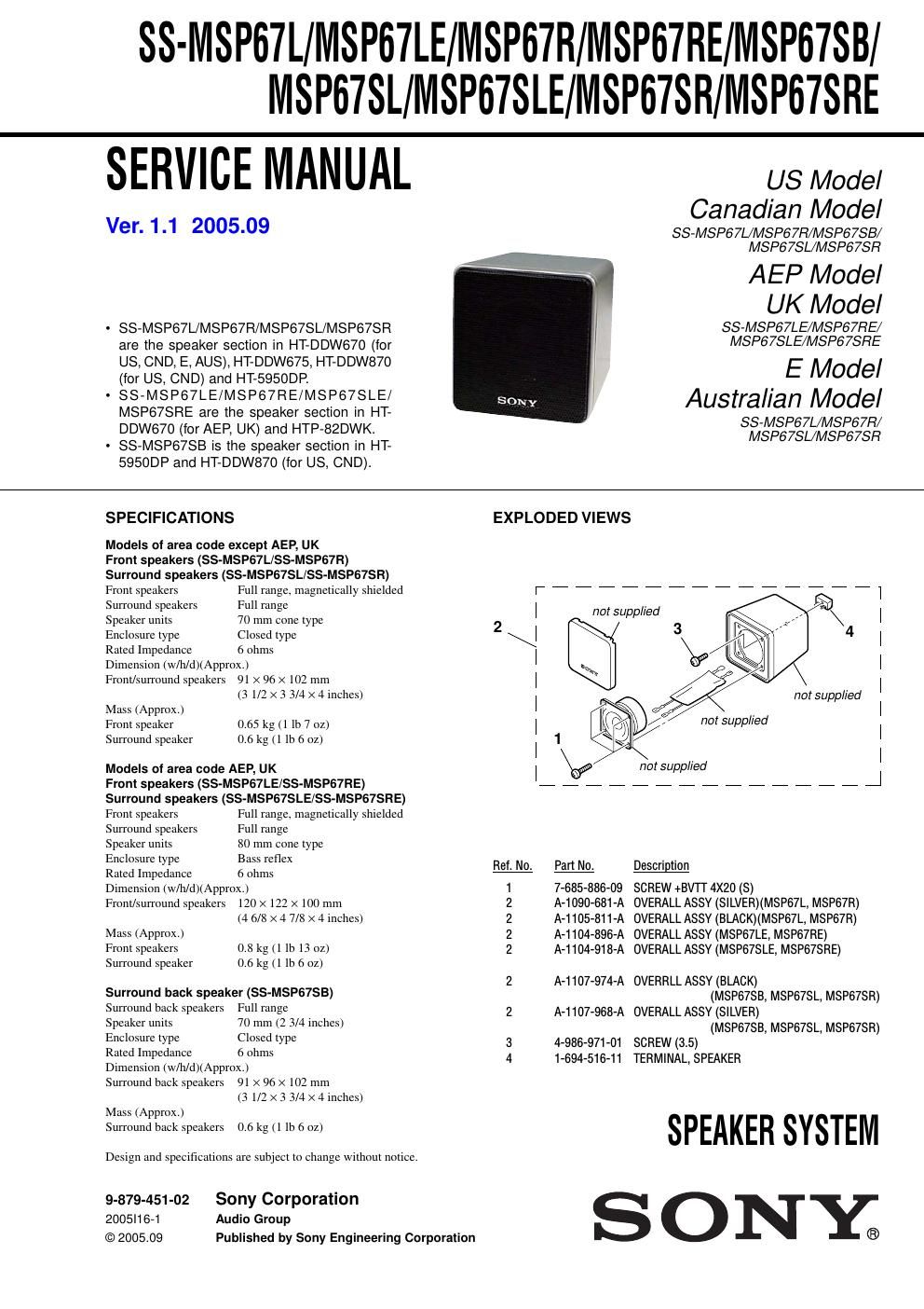 sony ss msp 67 r service manual