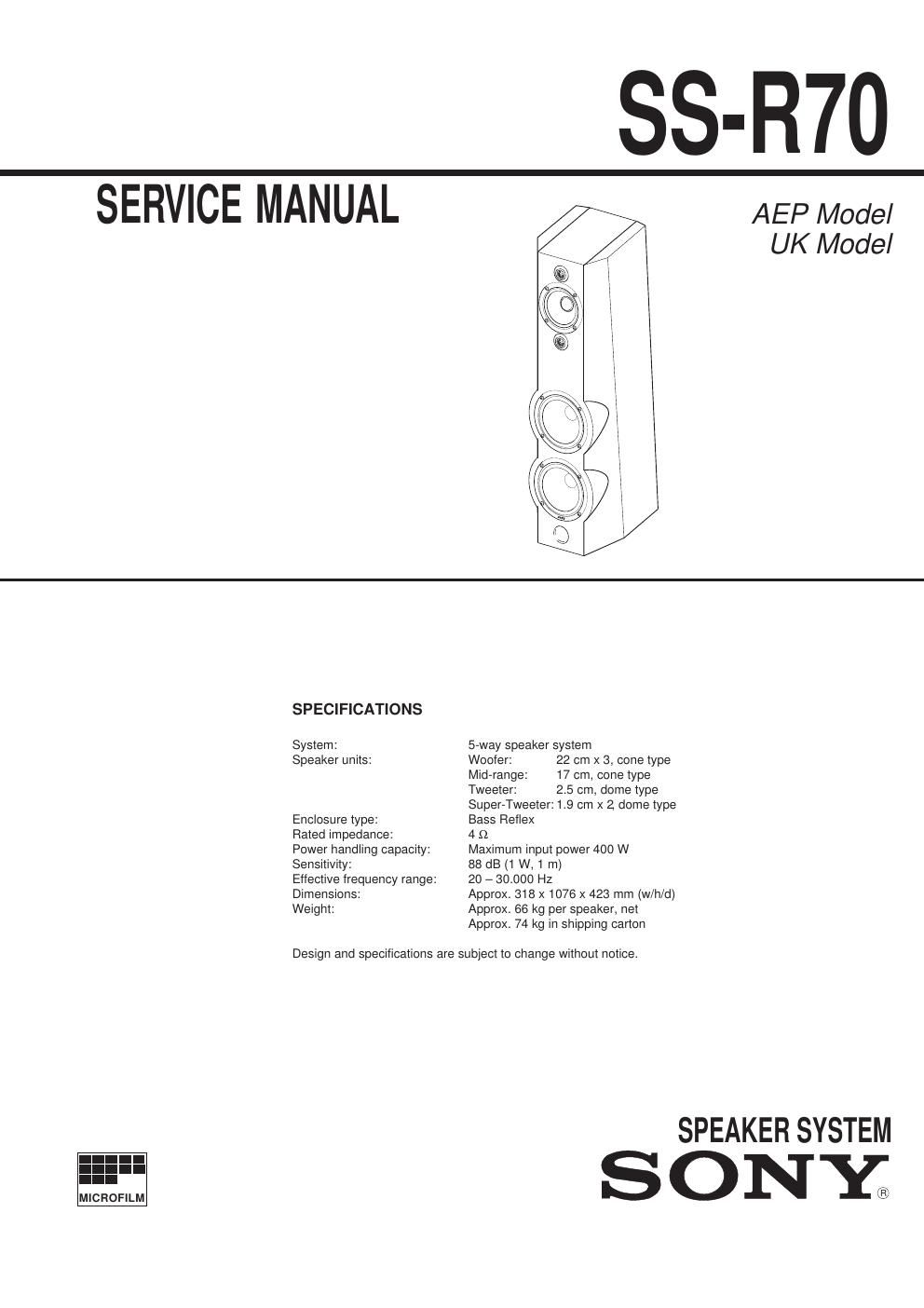 sony ss r 70 service manual