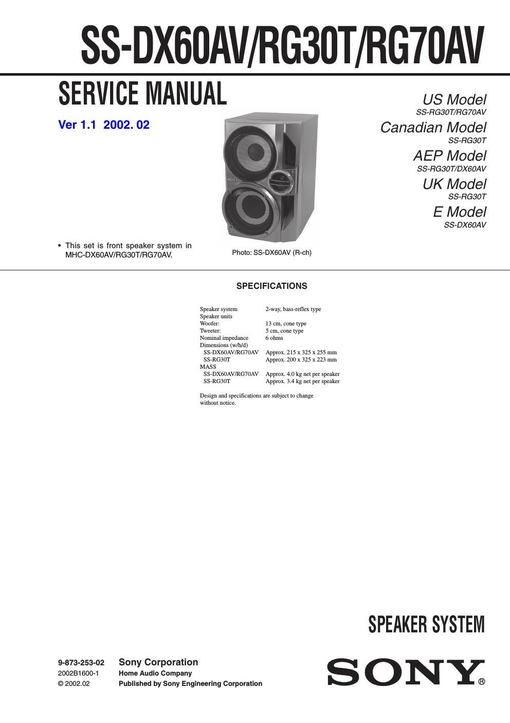 sony ss rg 30 t service manual