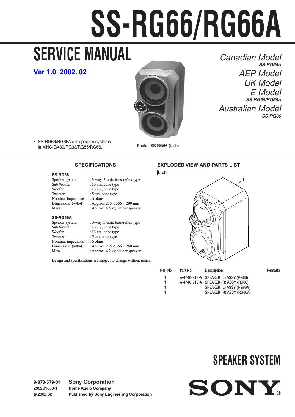 sony ss rg 66 a service manual