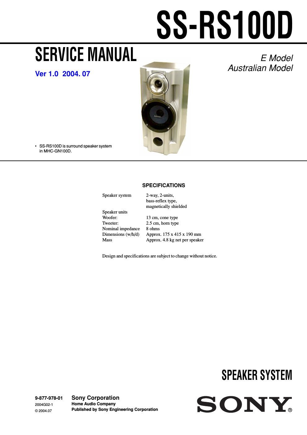 sony ss rs 100 d service manual