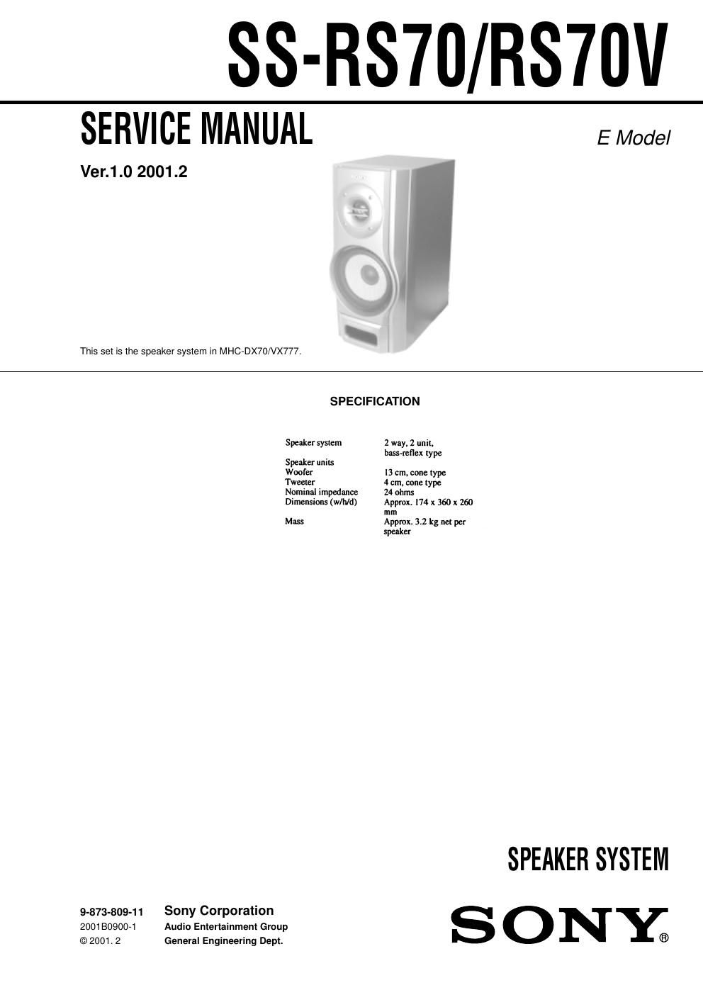 sony ss rs 70 v service manual