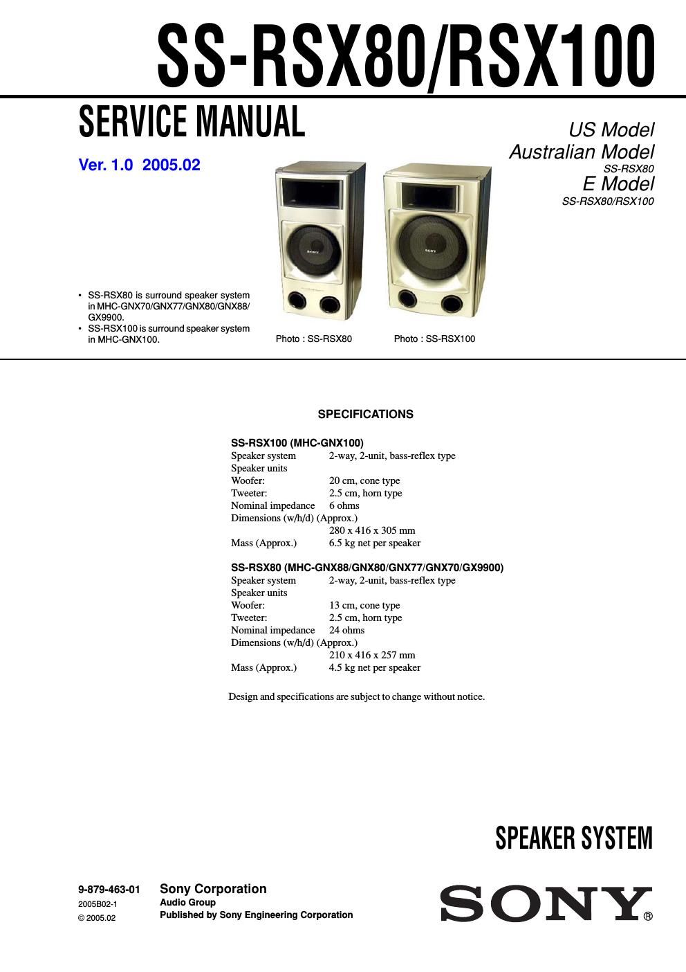 sony ss rsx 100 service manual