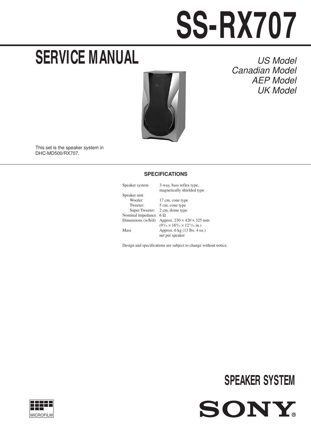 sony ss rx 707 service manual