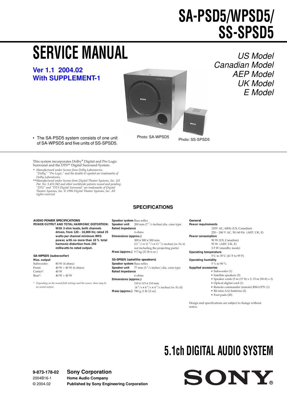 sony ss spsd 5 service manual