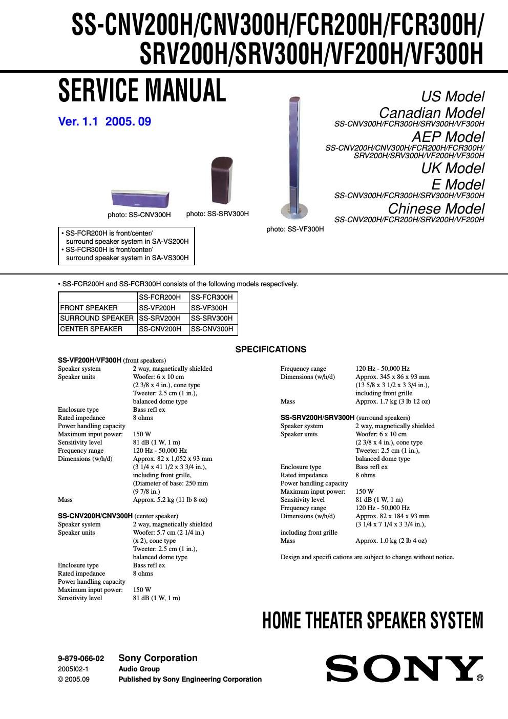 sony ss svr 300 h service manual