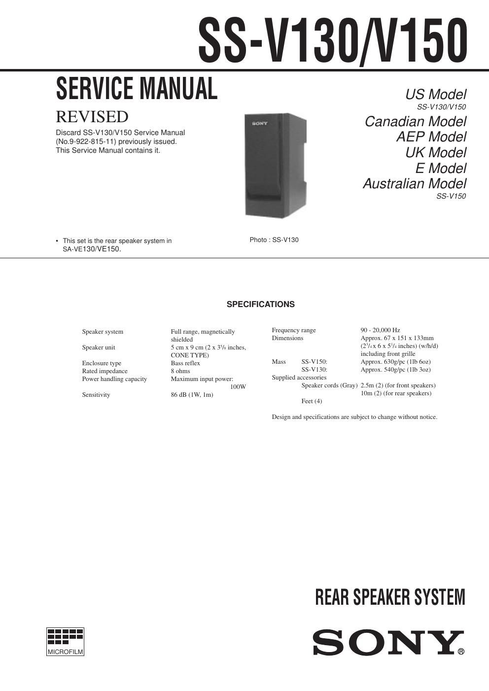 sony ss v 130 service manual