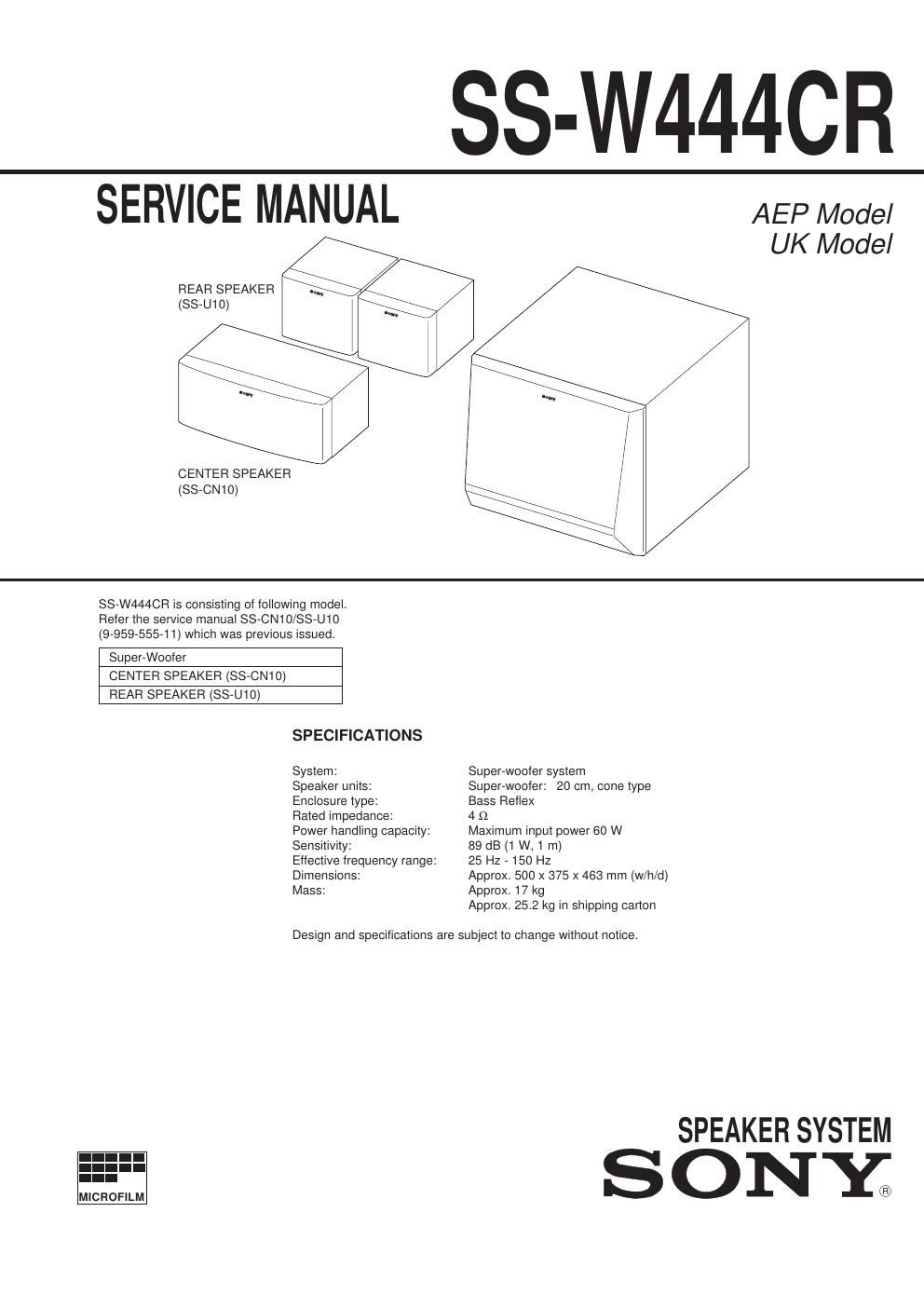sony ss w 444 cr service manual