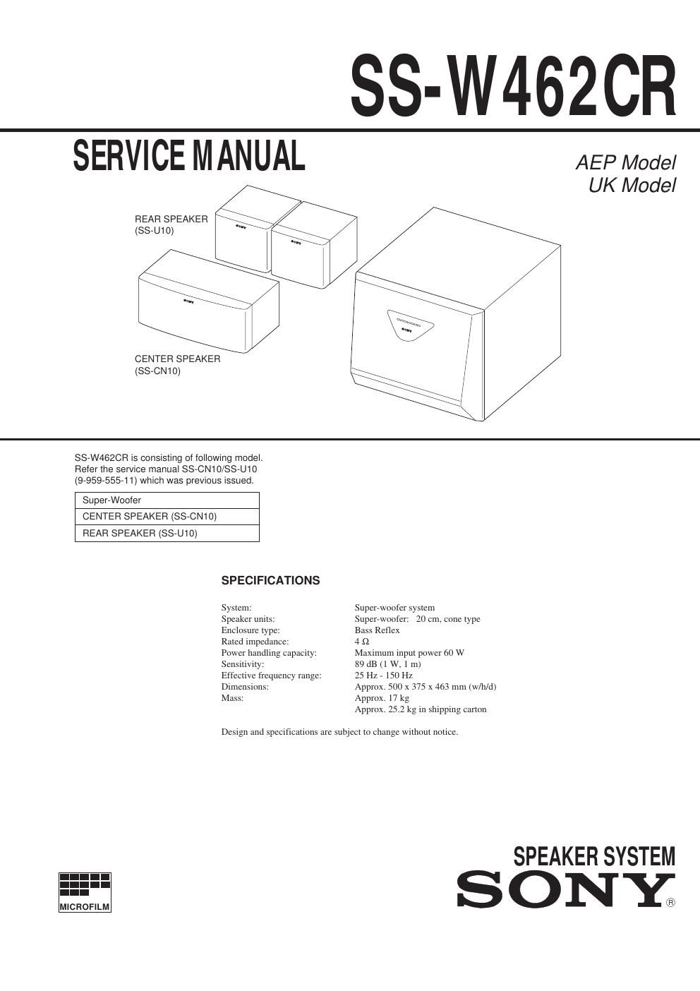 sony ss w 462 cr service manual