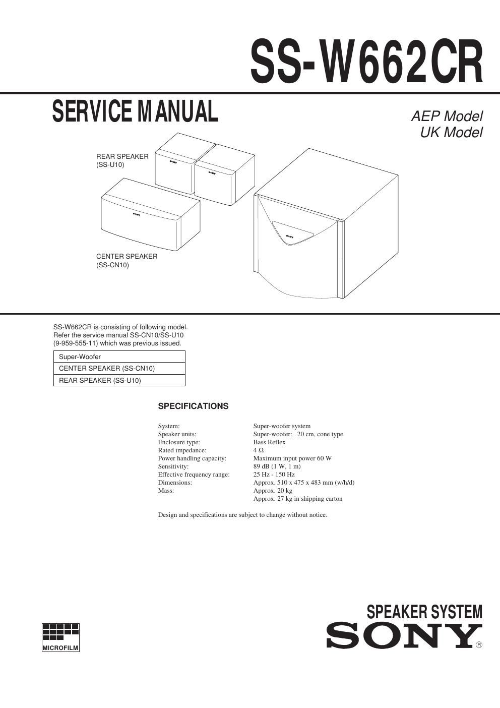 sony ss w 662 cr service manual