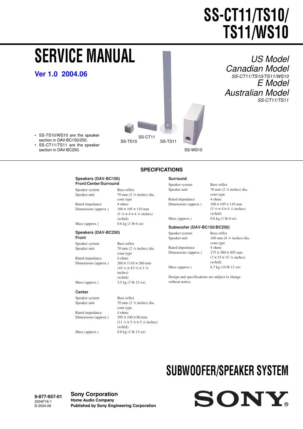 sony ss ws 10 service manual