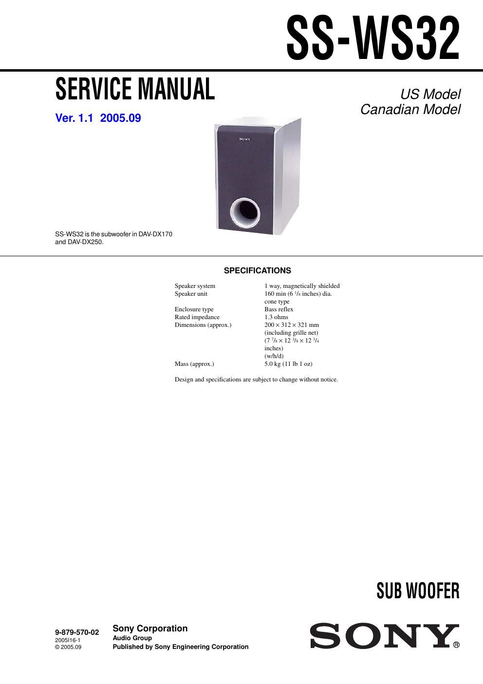 sony ss ws 32 service manual